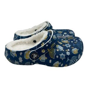 Crocs Classic Lined Hanukkah Clog Kids Size J1‎ Blue Slip On Shoes 209327-90H